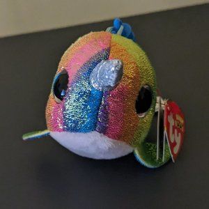 Ty Beanie Boo - Nori the rainbow glitter narwhal Keychain NWT